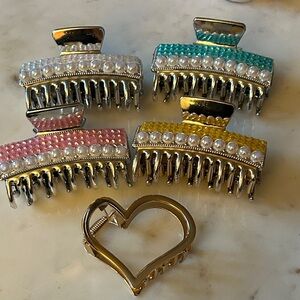 Colorful Hair Clips with Heart-Shaped Clip 5 total